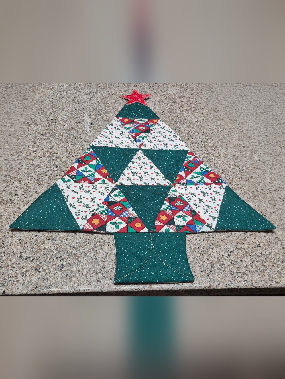 Vintage Quilted Christmas Tree Wall Hanging Table Topper Handmade Patchwork 26"